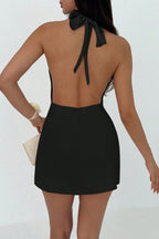 Halter Cross Strap Backless Asymmetric Mini Dress