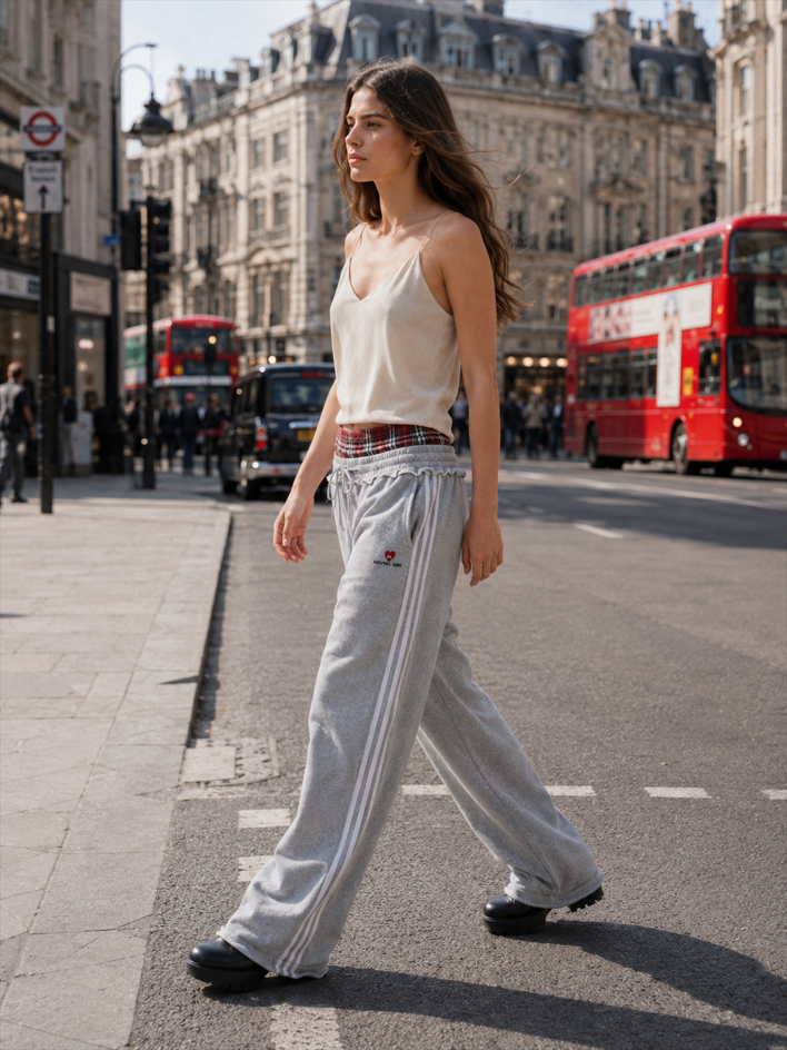 Stripe Plaid Panel Double Waist Wide Leg Pants Secondary image