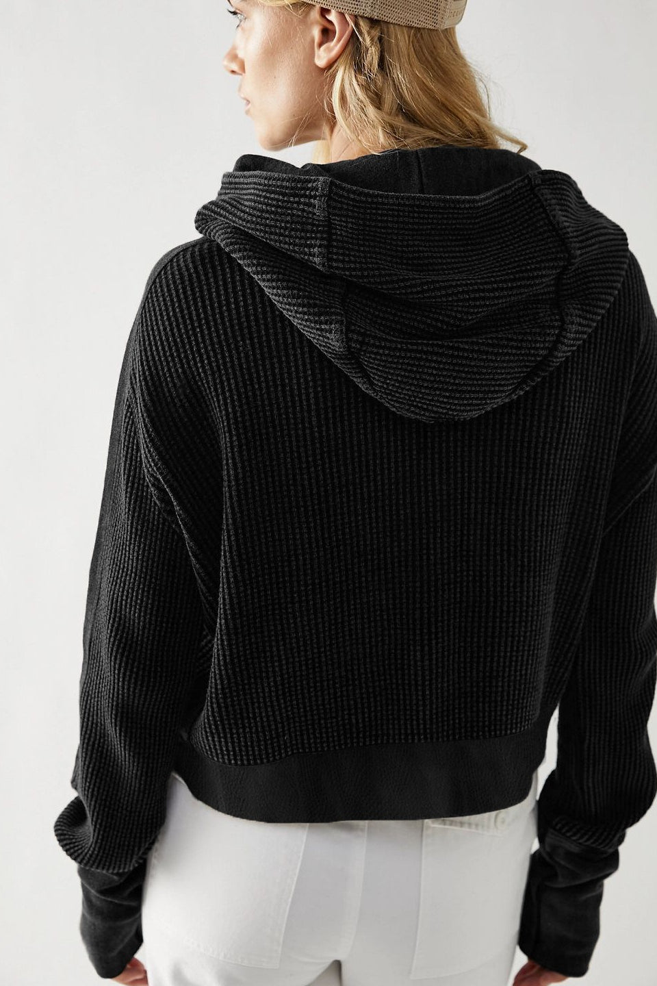 Quilted Panel Zip Up Cropped Hoodie Secondary image