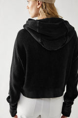 Quilted Panel Zip Up Cropped Hoodie