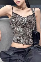 Cotton Blend Leopard Print Cropped Cami Top