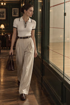 Contrast Trim Metal Trendy Button Knit Top