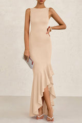 Elegant Sexy Sleeveless Ruched Ruffled Formal Dress