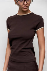 Contrast Trim Crewneck Tee T-Shirt
