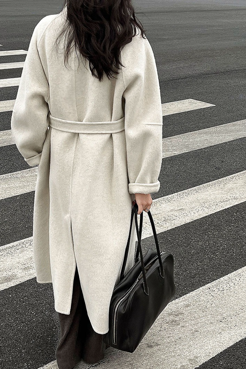 Wool Double Faced Diagonal Button Collar Long Overcoat Secondary image