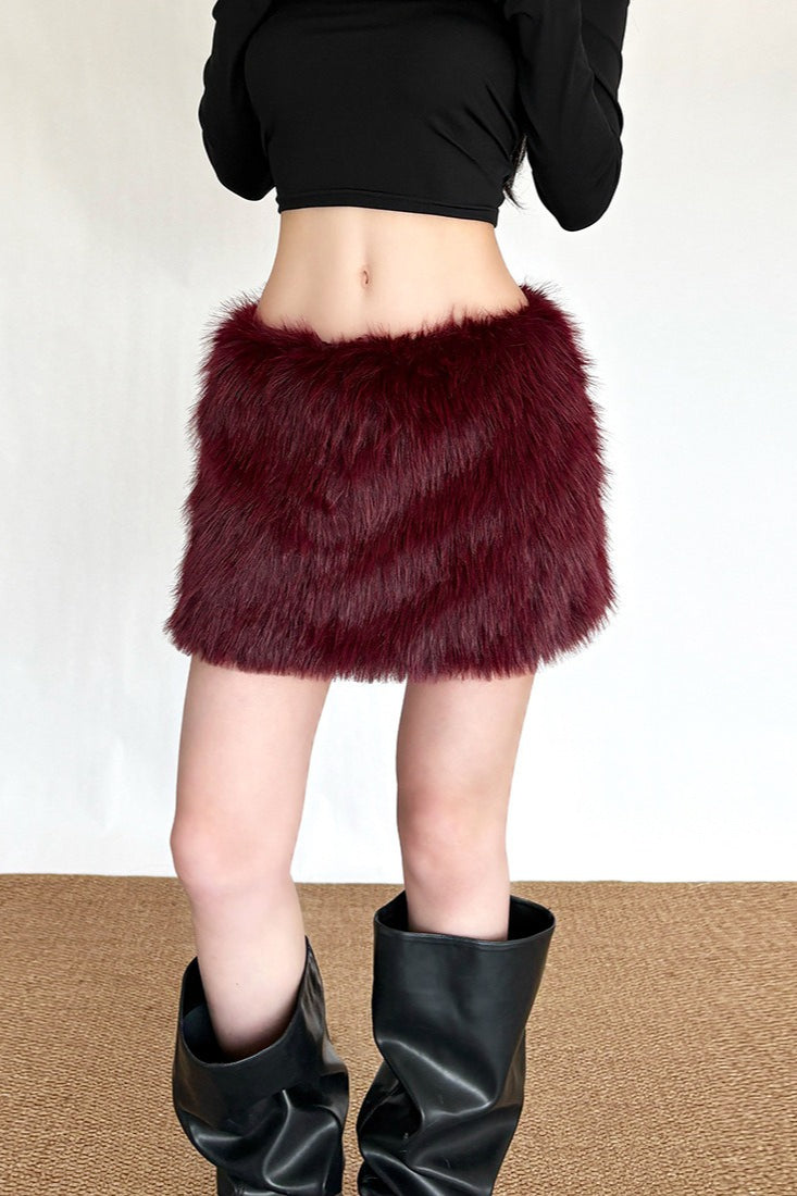 Chic Solid Color Plush Bodycon Skirt Main image