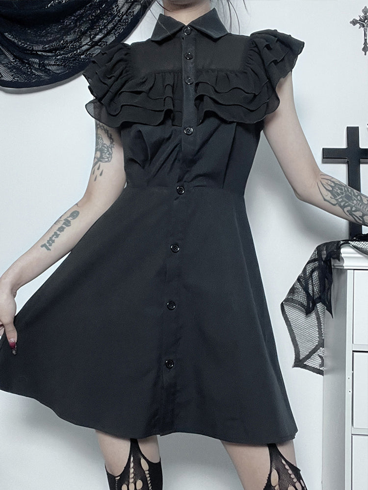 Mall Harajuku E-Girl Mesh Patchwork Black Slim A-Line  Party Grunge Aesthetic Streetwear Dress Main image