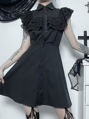 Mall Harajuku E-Girl Mesh Patchwork Black Slim A-Line  Party Grunge Aesthetic Streetwear Dress