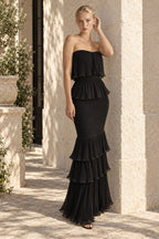 Tube Tiered Ruffle Bodycon Maxi Dress