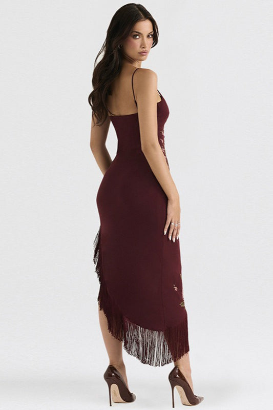 Lace Cami Embroidered Fringe Bodycon Mini Lace Dress