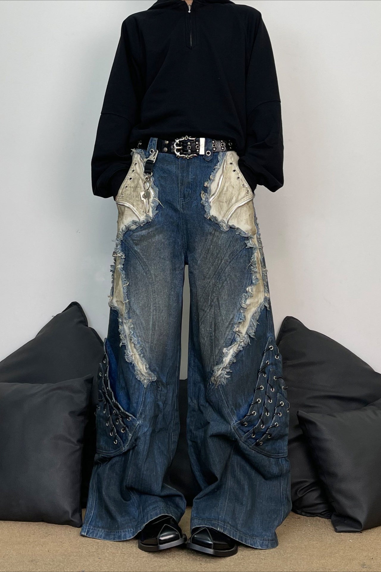 Deconstructed Patchwork Wide Leg Cargo Jeans Secondary image