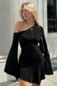 One Shoulder Ruched Flared Sleeve Asymmetric Mini Dress