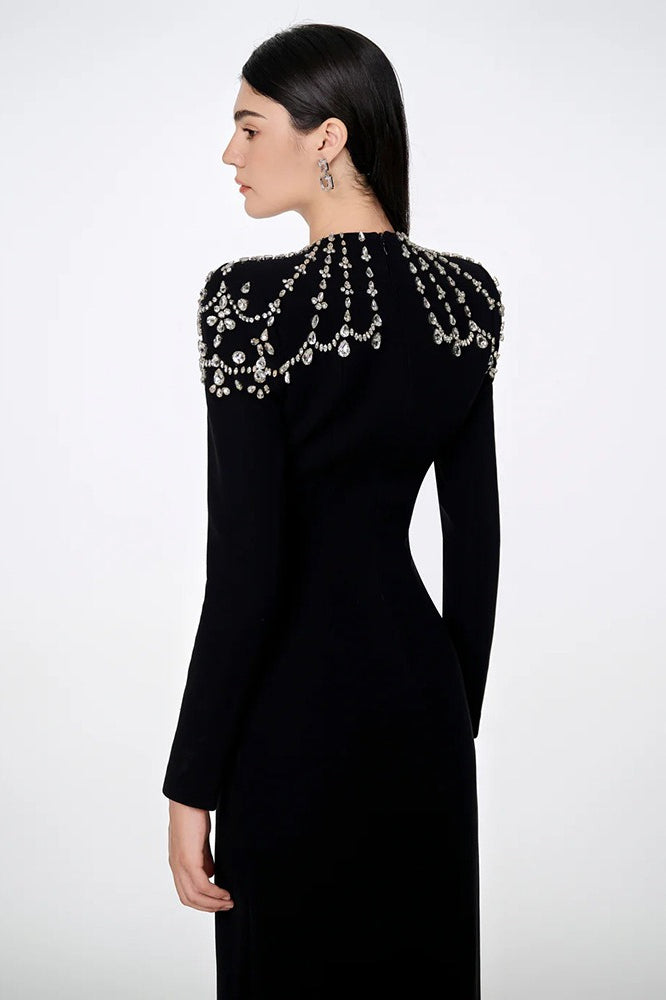 Elegant Square Neck Rhinestone Long Sleeve Bandage Cocktail Dress Secondary image