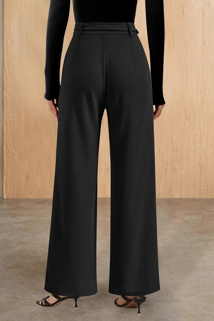 High Waist Straight Metal Belted Office Drape Pants Secondary image