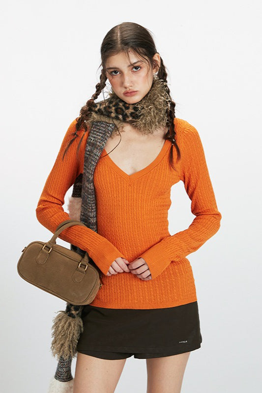 Deep V-Neck Solid Knit Top Secondary image