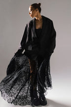 Black Lace Panel Boho Maxi Skirt