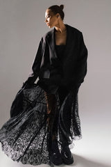 Black Lace Panel Boho Maxi Skirt