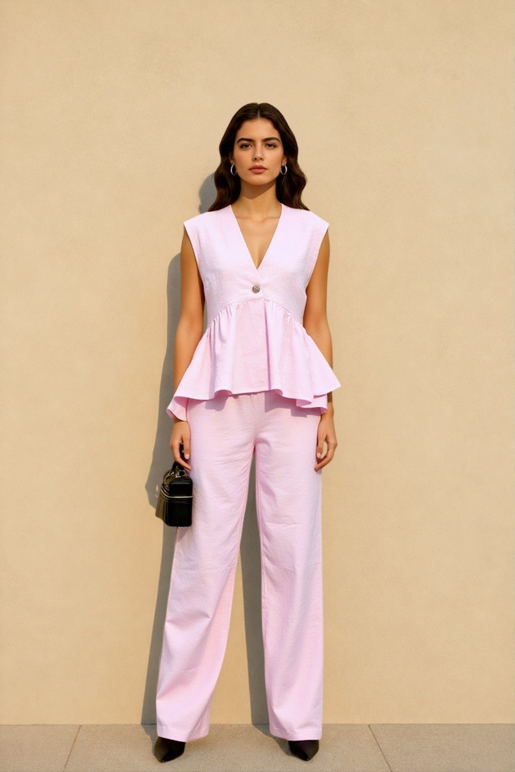 Cotton V Neck Sleeveless Vest Pants Two Piece Set Main image