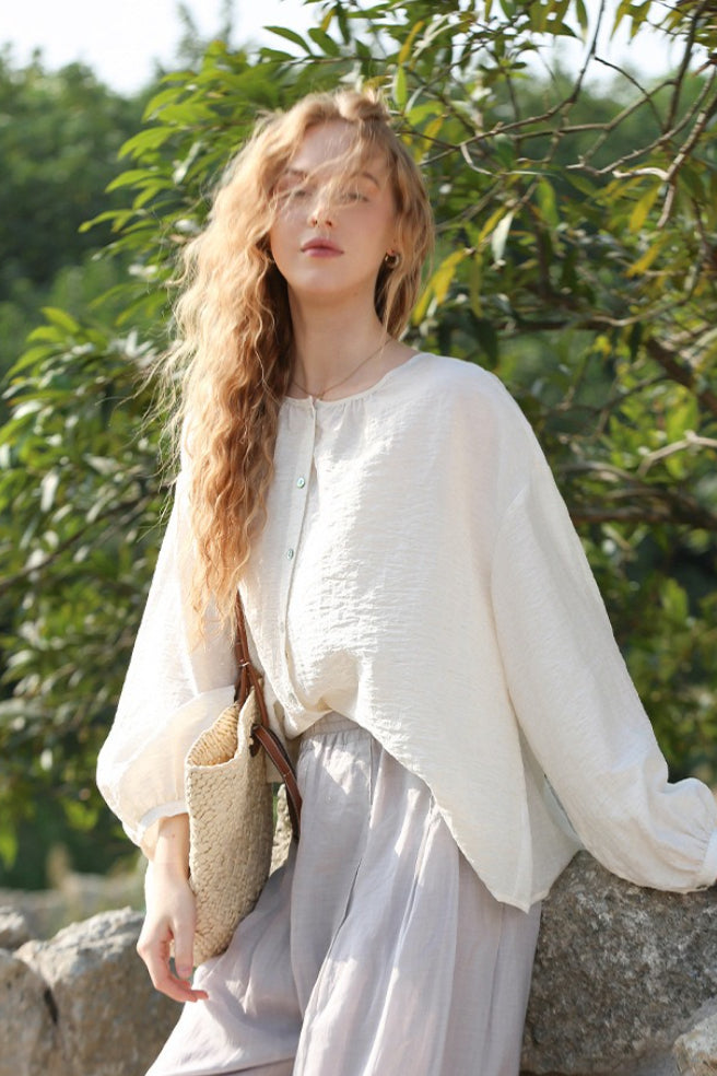Lantern Sleeve Round Neck Blouse Secondary image