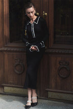 Chic Ruffled Collar Slim-Fit Knit Midi Sweater Dress