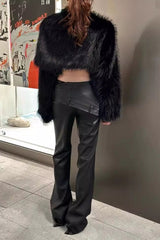 Vintage PU Slim Floor Length Straight Edgy Casual Pants