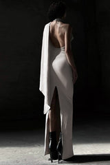 Draped Halter Slit Maxi Birthday Dress