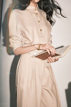 Tailored Twill Asymmetrical Cut Blouse Pants Two Piece Set