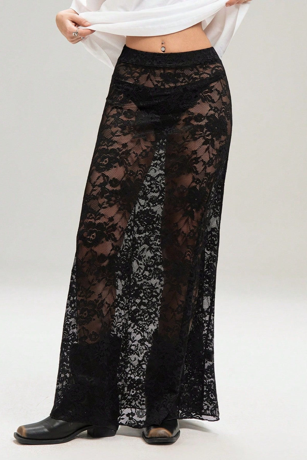 Solid Lace High Waist Slim Fit Skirt