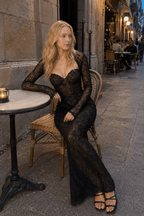 Lace Long Sleeve Crop Top Bodycon Floral Dress Set