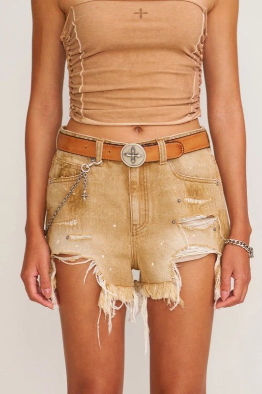 Distressed Raw Hem Denim Shorts Main image