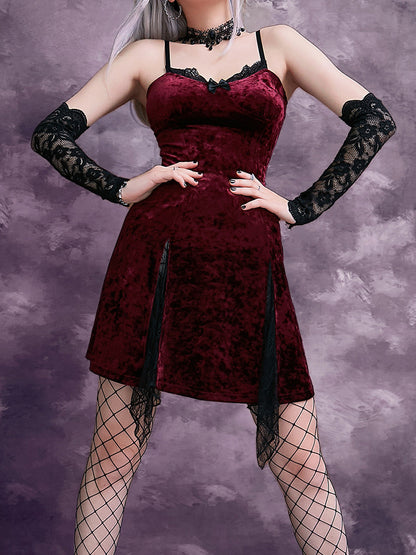 Y2K Gothic Vintage Sexy Mesh Velvet Mini Grunge Aesthetic Dark High Waist Slit Partywear Emo Lolita Clubwear Dress