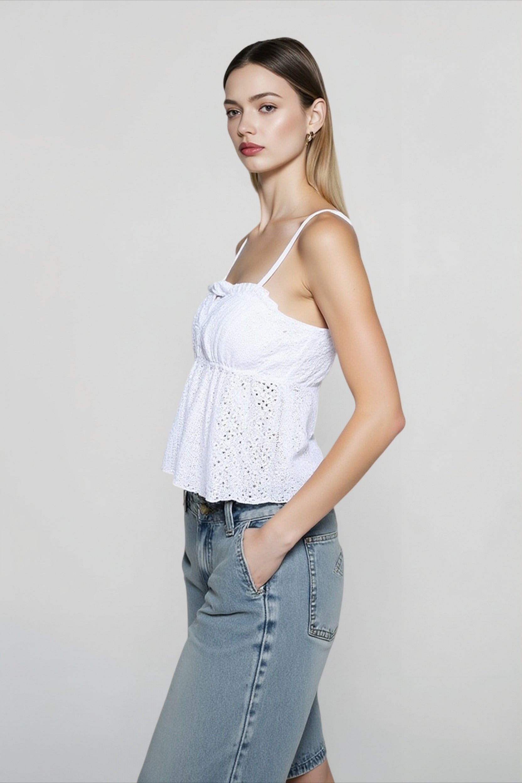 White Jacquard Cropped Cami Top Secondary image