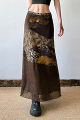 Abstract Print Contrast Waist Sheer Skirt