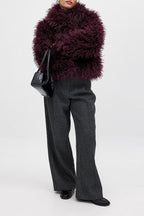 Versatile Wine Red Faux Fur Solid Coat