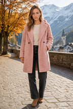 Mid-Length Fuzzy Lapel Coat