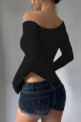 Asymmetrical Neck Slim Fit Sweater