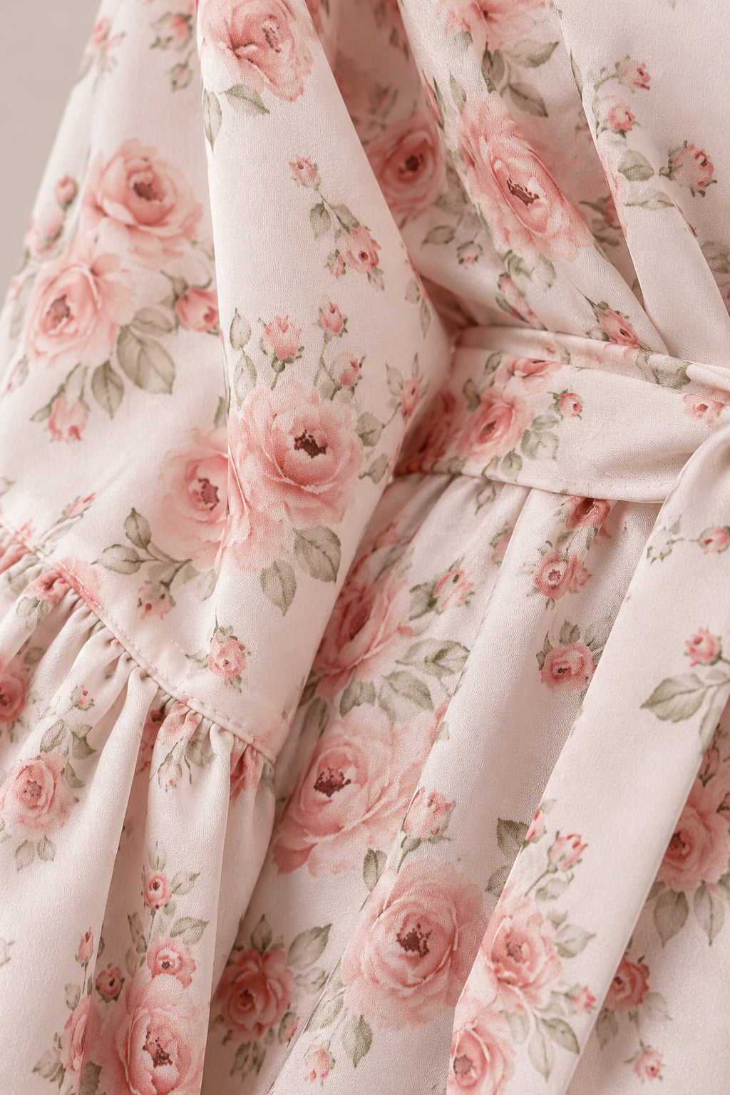 Satin Floral Print Puff Tie A Line Mini Dress