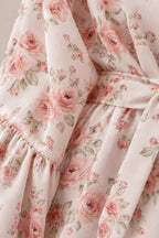 Satin Floral Print Puff Tie A Line Mini Dress