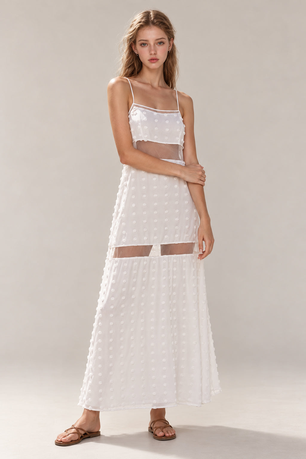 Textured Floral Cutout Spaghetti Strap Vacation Dress