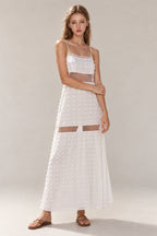 Textured Floral Cutout Spaghetti Strap Vacation Dress