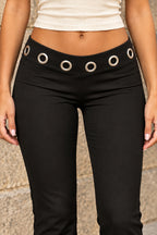 Metal Eyelet Waist Flared Pants