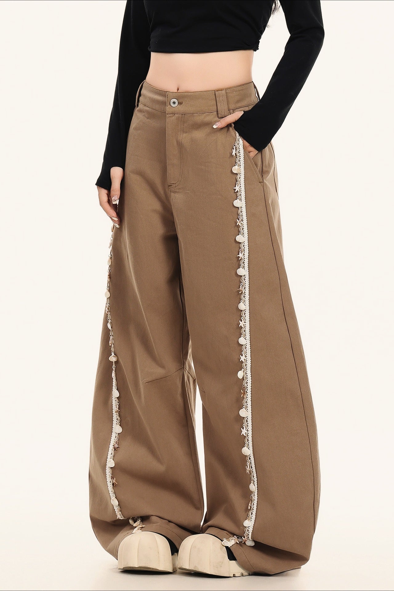 Artistic Bootcut Shell Pendant Wide Leg Casual Pants Main image