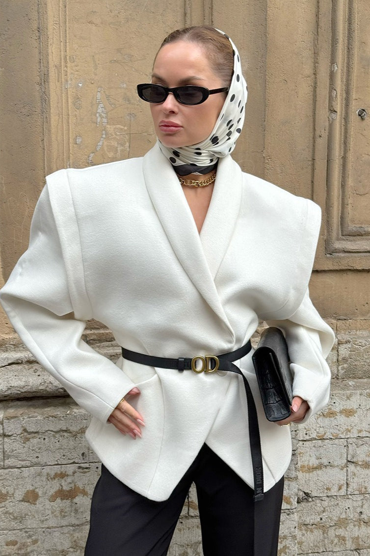 White Wool Blend Belted Trench Coat Main image