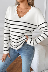 Ribbed V-Neck Long Sleeve Sweater
