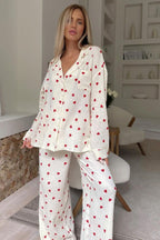 Loose Fit Love Pattern Sleepwear Pajama Set
