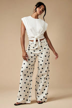 Polka Dot Wide Leg Denim Pants