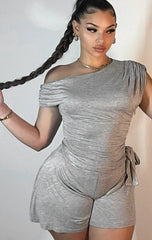 Oblique Shoulder Bandage Sleeveless Romper