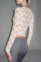 Floral Lace Square Neck Long Sleeved T-shirts
