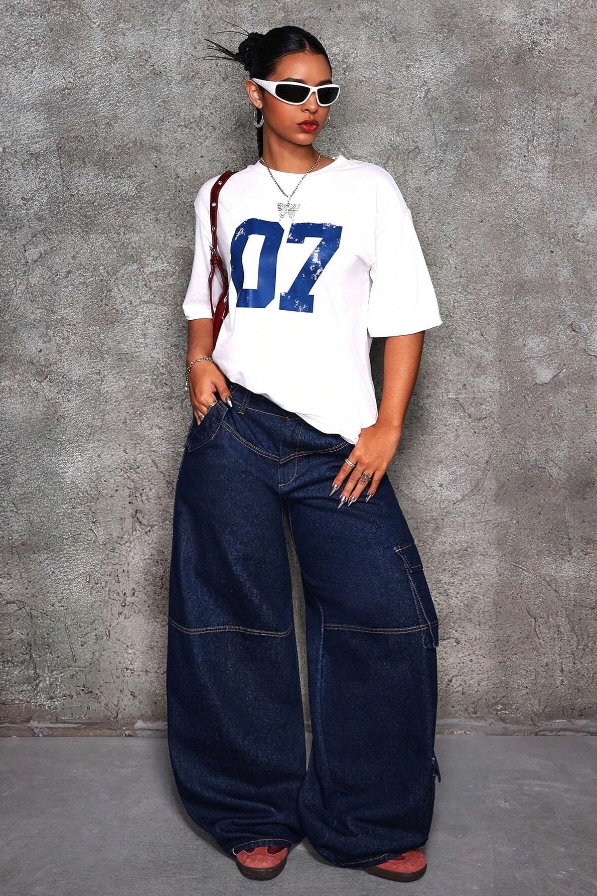 Raw Hem Multi Pocket Cargo Wide Leg Jeans Main image