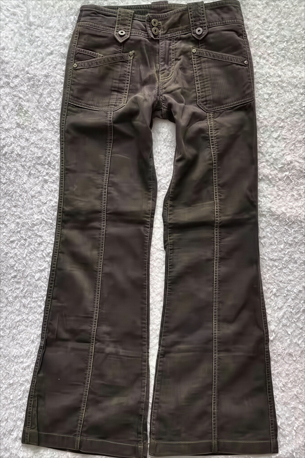 Vertical Stripe Low Rise Flare Denim Pants